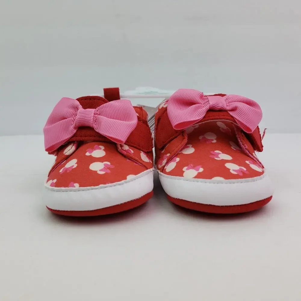 Disney Infant Baby Size 9-12 Months Red Pink Minnie Mouse Bow Slipper Shoes